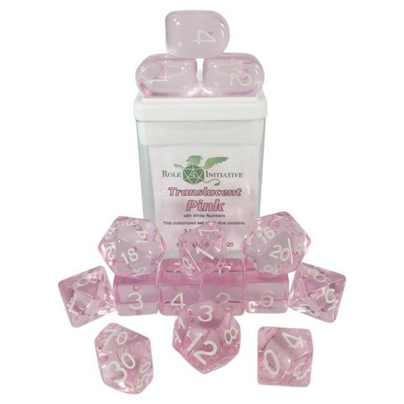 Role 4 Initiative Polyhedral Dice - Translucent Pink w/White and Arch'd4 (15) New
