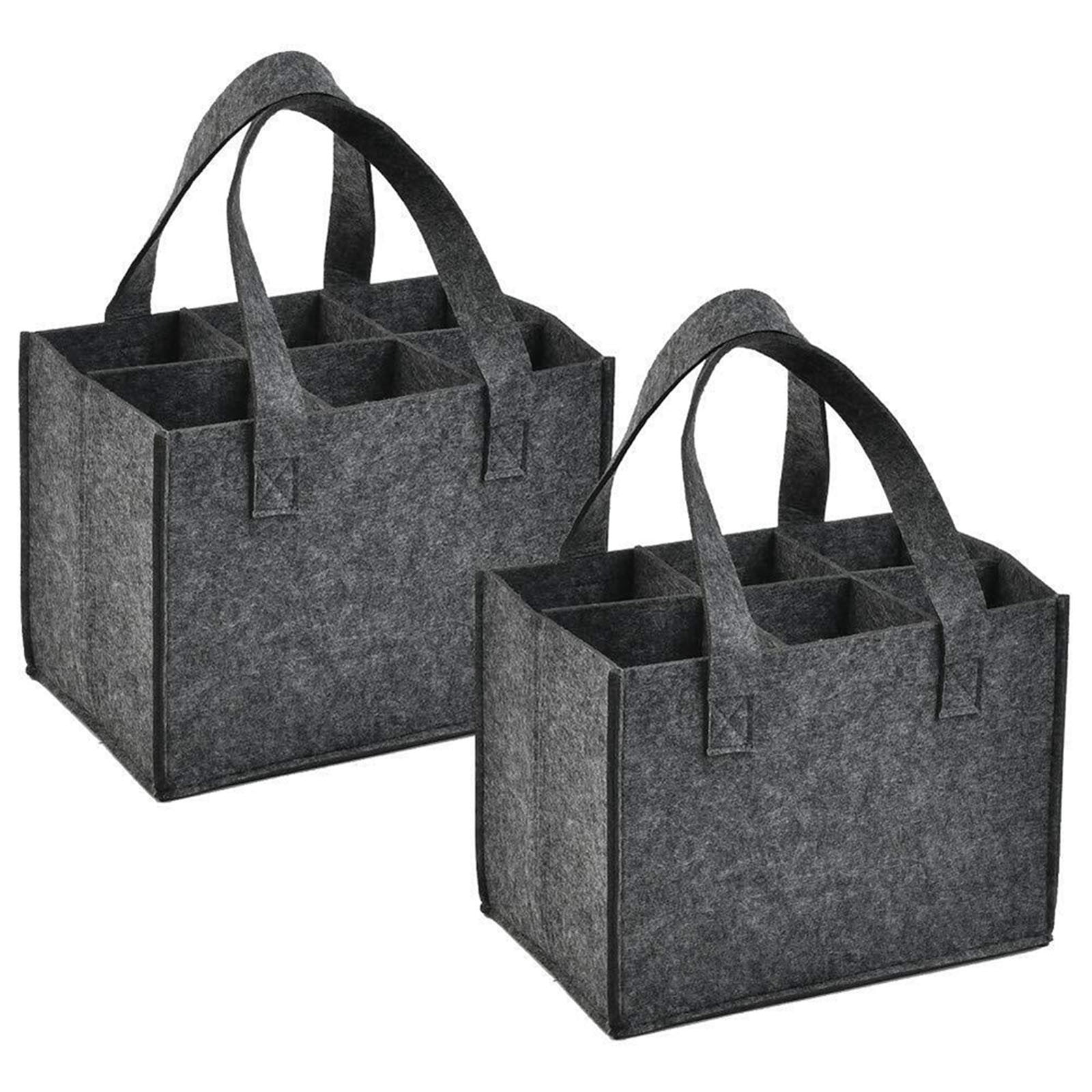 Lot 2 Sacs Porte-Bouteilles 6 Compartiments – Feutre Gris – Transport Vin Bière – Anti-Choc Réutilisable