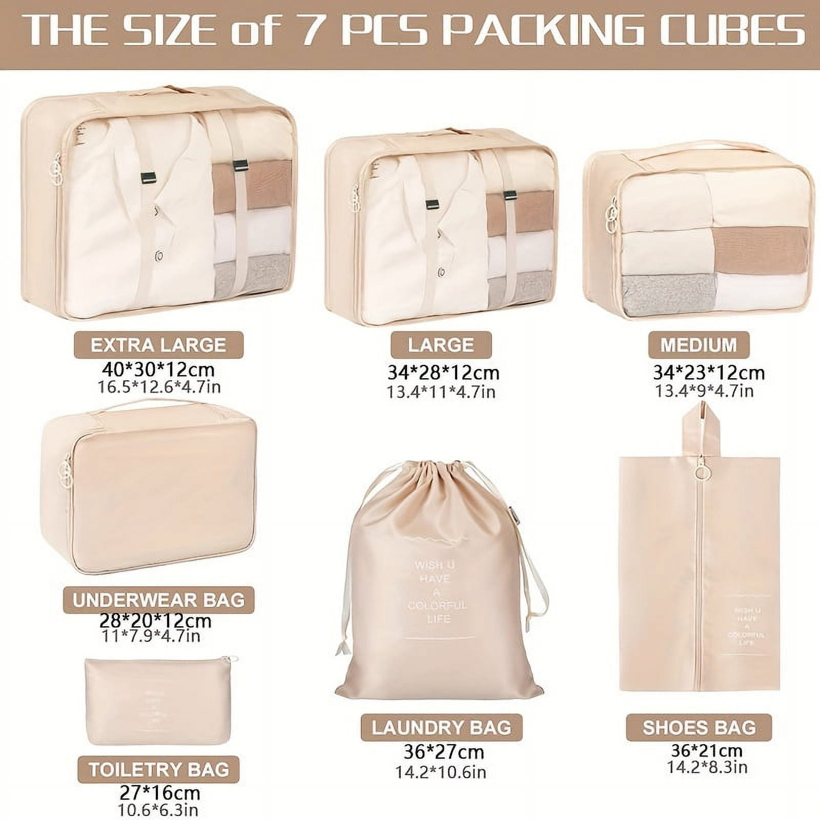 7pcs Set Travel Packing Cubes, Portable Mesh Luggage Storage Bag, Underwear Clothes Organizer Bag With Shoes Bag