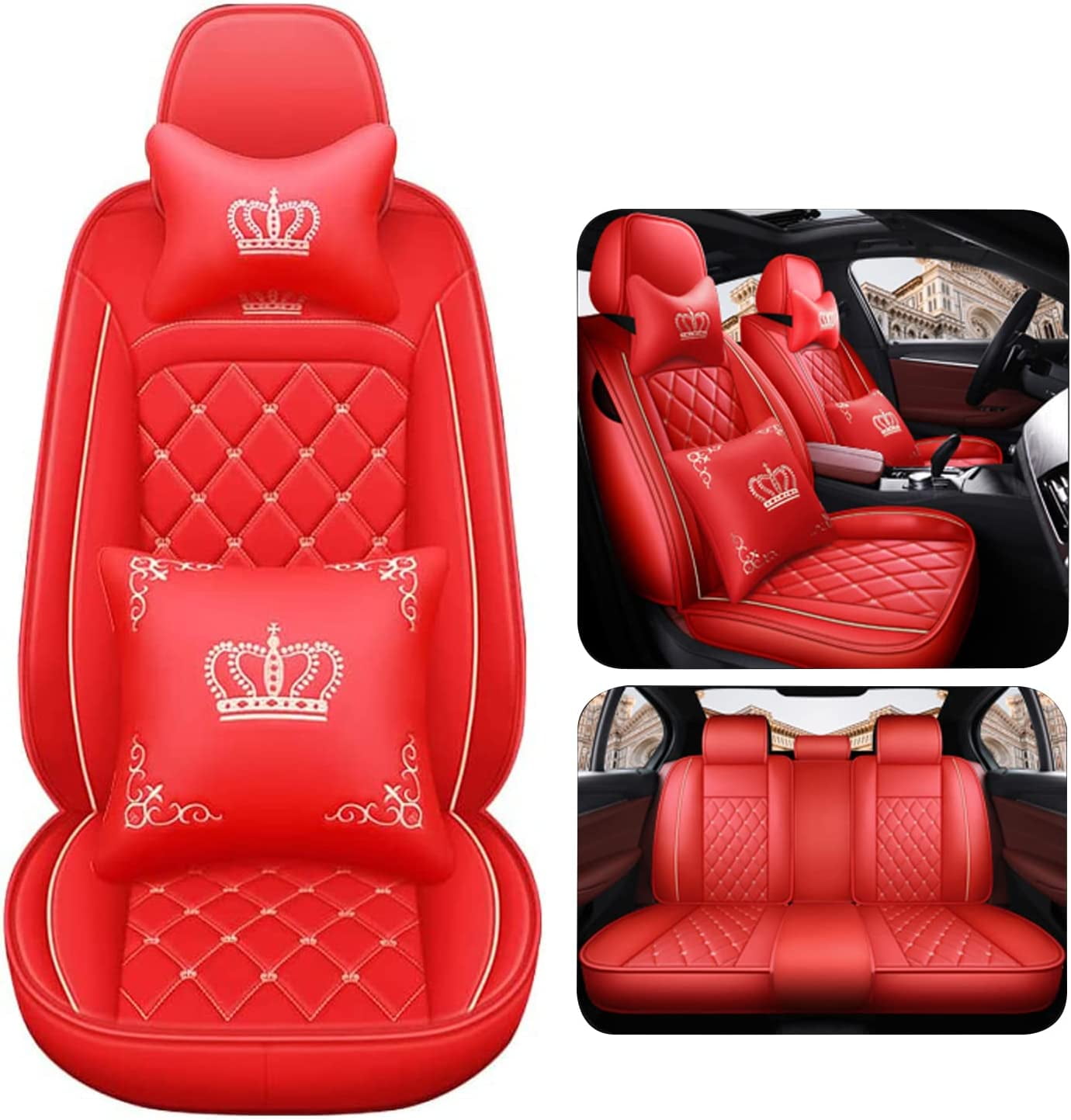 Czs Car Seat Covers Full Set Universal Fit Crown Car Seat Covers Waterproof Anti Slip Faux 0004