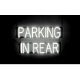 thumbnail image 1 of SpellBrite PARKING IN REAR LED Sign for Business. 25.8" x 15.0" White PARKING IN REAR Sign Has Neon Sign Look With Energy Efficient LED Light Source. Visible from 500+ Feet, 8 Animation Settings., 1 of 4