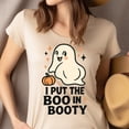 thumbnail image 4 of I Put The Boo In Booty Graphic Tee Funny Ghost Pumpkin Shirt, Maroon, Size 2XL, 4 of 6