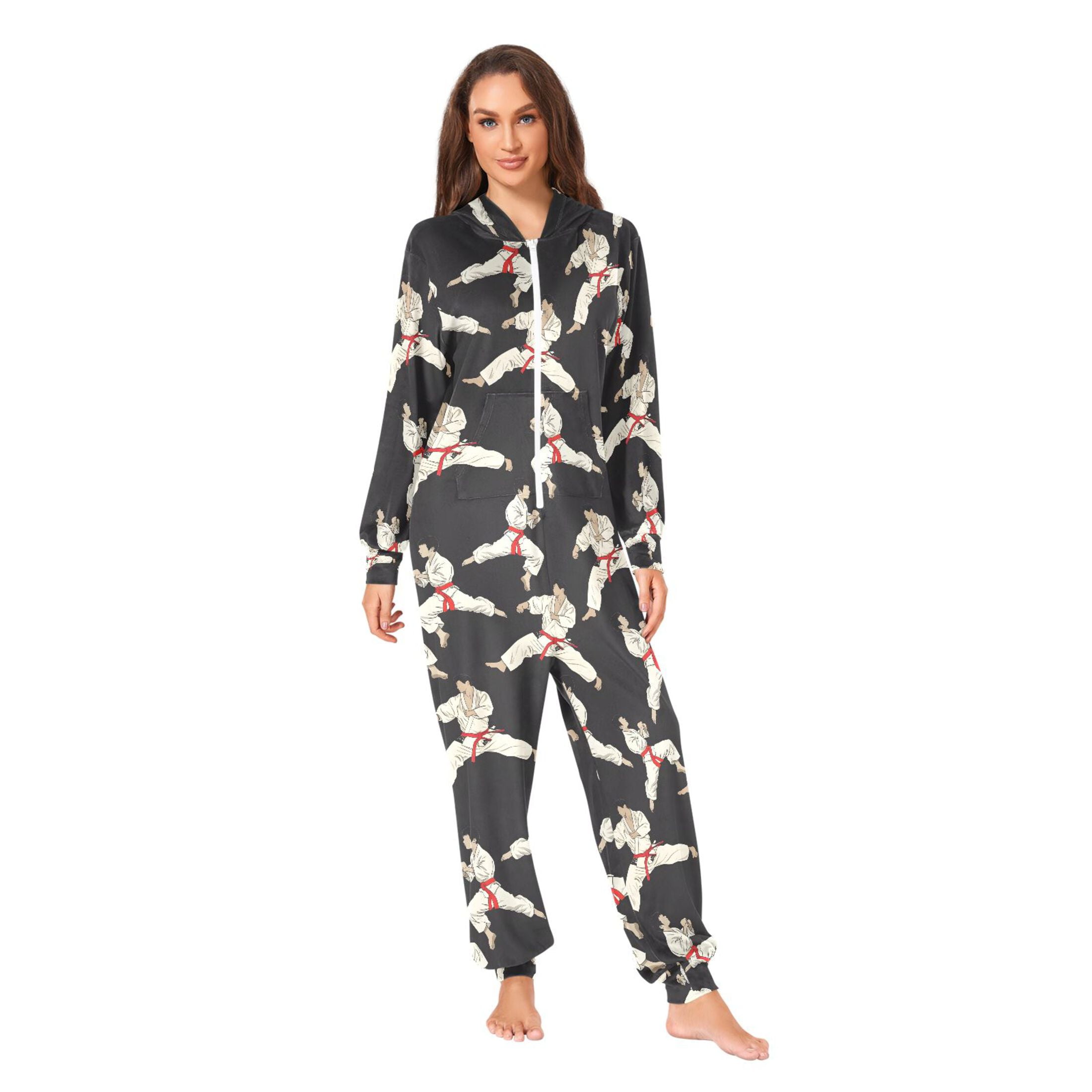 joogoo Karate Pattern Unisex Adults Onesies Pajamas Jumpsuits XL