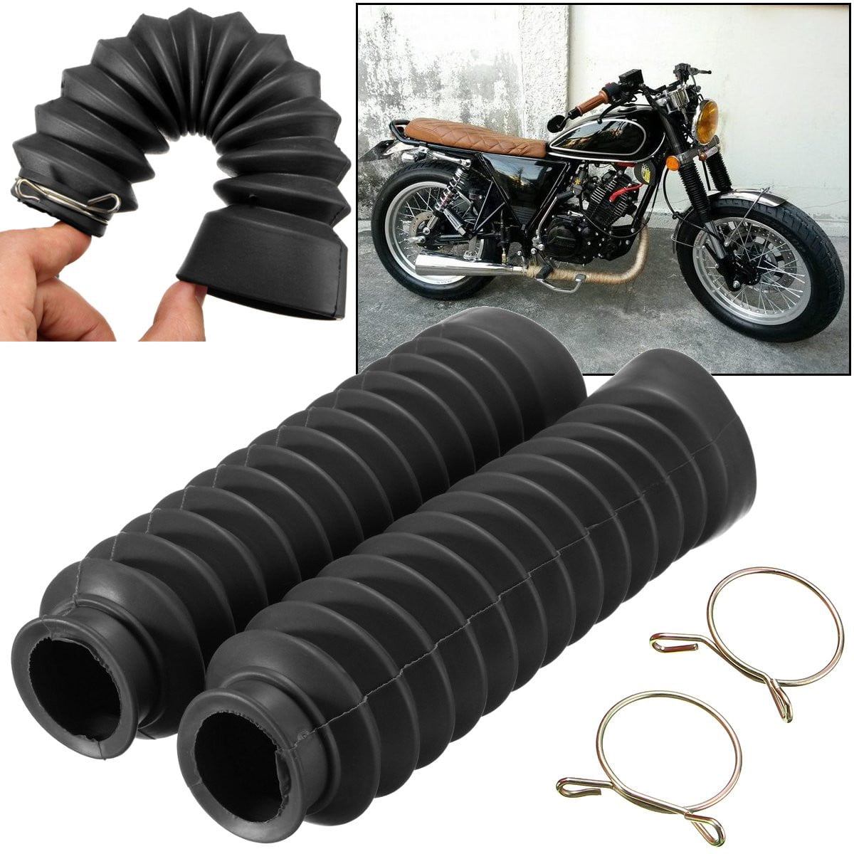 2Pcs Offroad Motorcycle Fork Anti Dust Covers Gaiters Boots Shock Black Rubber