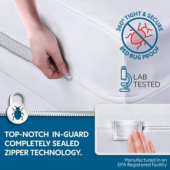 Full Zippered Mattress Encasement - Waterproof, Bed Bug Proof, Soft & Comfortable