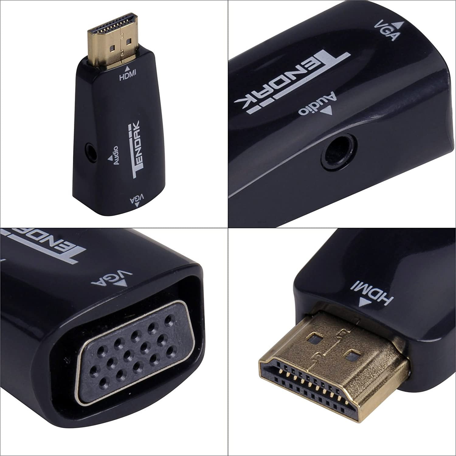 Gold-Plated Active HD 1080P HDMI to VGA Converter Adapter Dongle with3.5mm Audio 