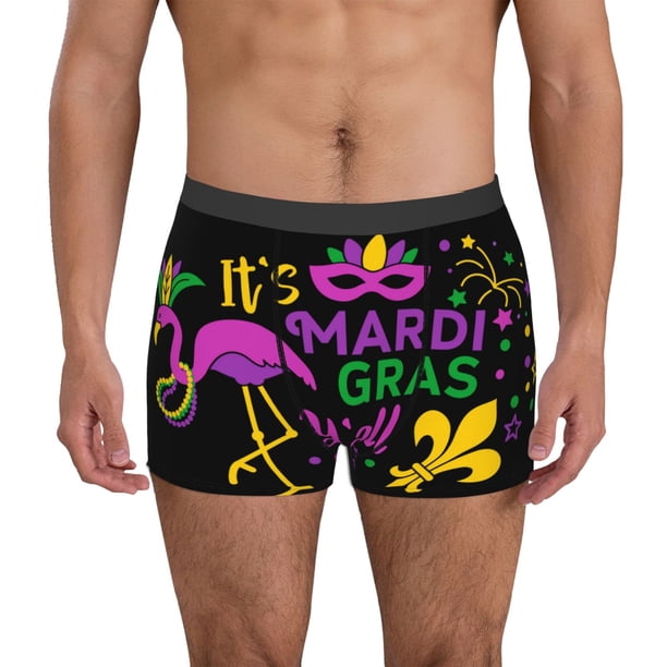 Balery Mardi Gras with Flamingo Calzoncillos bóxer para hombre, ropa interior de algodón suave y transpirable con cinturilla de nailon-XX-Large