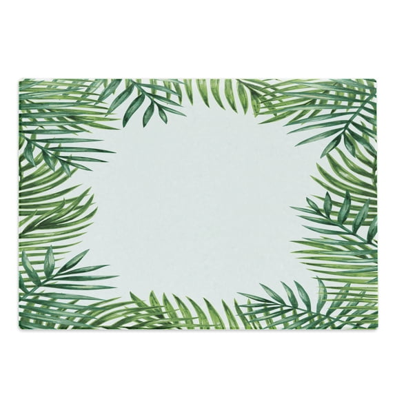 Green Leaf Cutting Board, Frame with Fresh Leaves Botanical Natural Art Environment Forest, Decorative Tempered Glass Cutting and Serving Board, Large Size, Jade Green Lime Green, by Ambesonne
