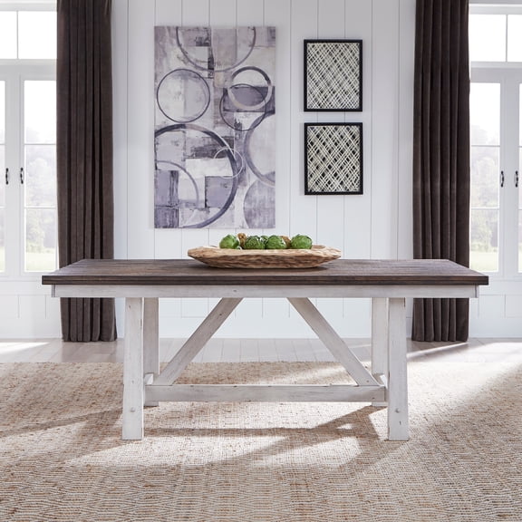 Farmhouse White 5 Piece Trestle Table Set