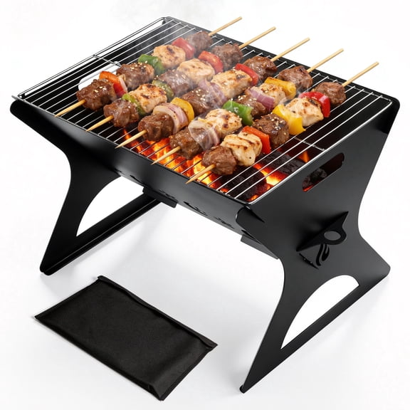 Coliware 3Pcs Portable Folding Charcoal Grill, Heavy Duty Multifunctional Campfire Grill with Carry Bag & Premium Grate for Camping, Fire Pit for Backpacking, Picnic, Patio, Backyard Outdoor Cooking