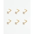 thumbnail image 4 of 6pcs 22g 3mm Nose Rings Studs for Women Clear CZ Nose Studs Gold Coated 6.5mm Length L Shaped Nostril Piercing Jewelry 22 Gauge Nose Jewelry Surgical Steel L Bend Nose Stud, 4 of 4