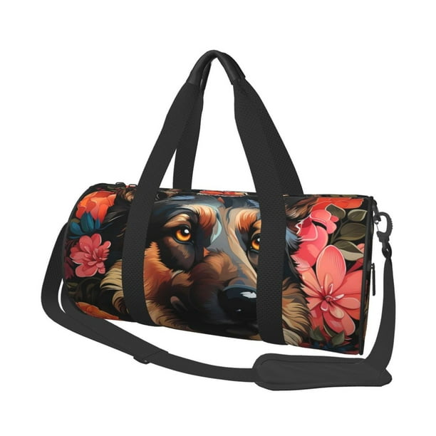 Easygdp Colorful Flower German Shepherd Bolsa de Viaje, Bolsa de Mano, Bolsa de Gimnasio, Bolsa de Equipaje para Viaje