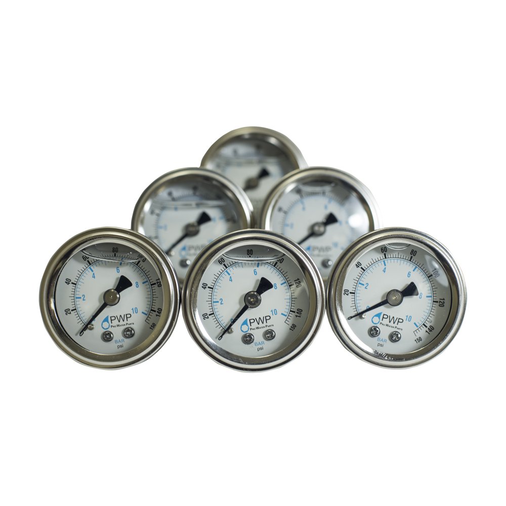 6 Pcs Water Pressure Gauge Liquid Filled 0150 PSI 1/8" Water Oil Gas