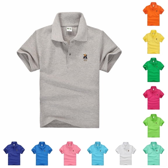 Ticikt Kids Polo Shirts, Short Sleeve Pure Cotton Basic School Uniform Tops Back to School Casual Tees for Boys,Grey