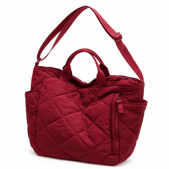 ELORIAH Puffy Tote Bag,Side Pockets Puffer Purse,Durable Handles Puffy Bag,Burgundy