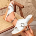 thumbnail image 6 of Women Crisscross Buckle Wedge Slide Sandals Open Toe Slip On Summer Casual Mules White 9, 6 of 9