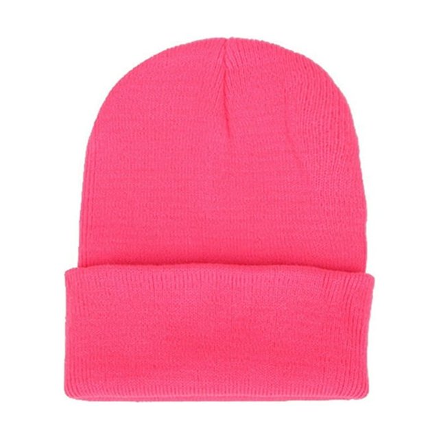 Men Women Solid Color Warm Woolen Knitted Cap Fluorescent Cuffed Beanie Hat