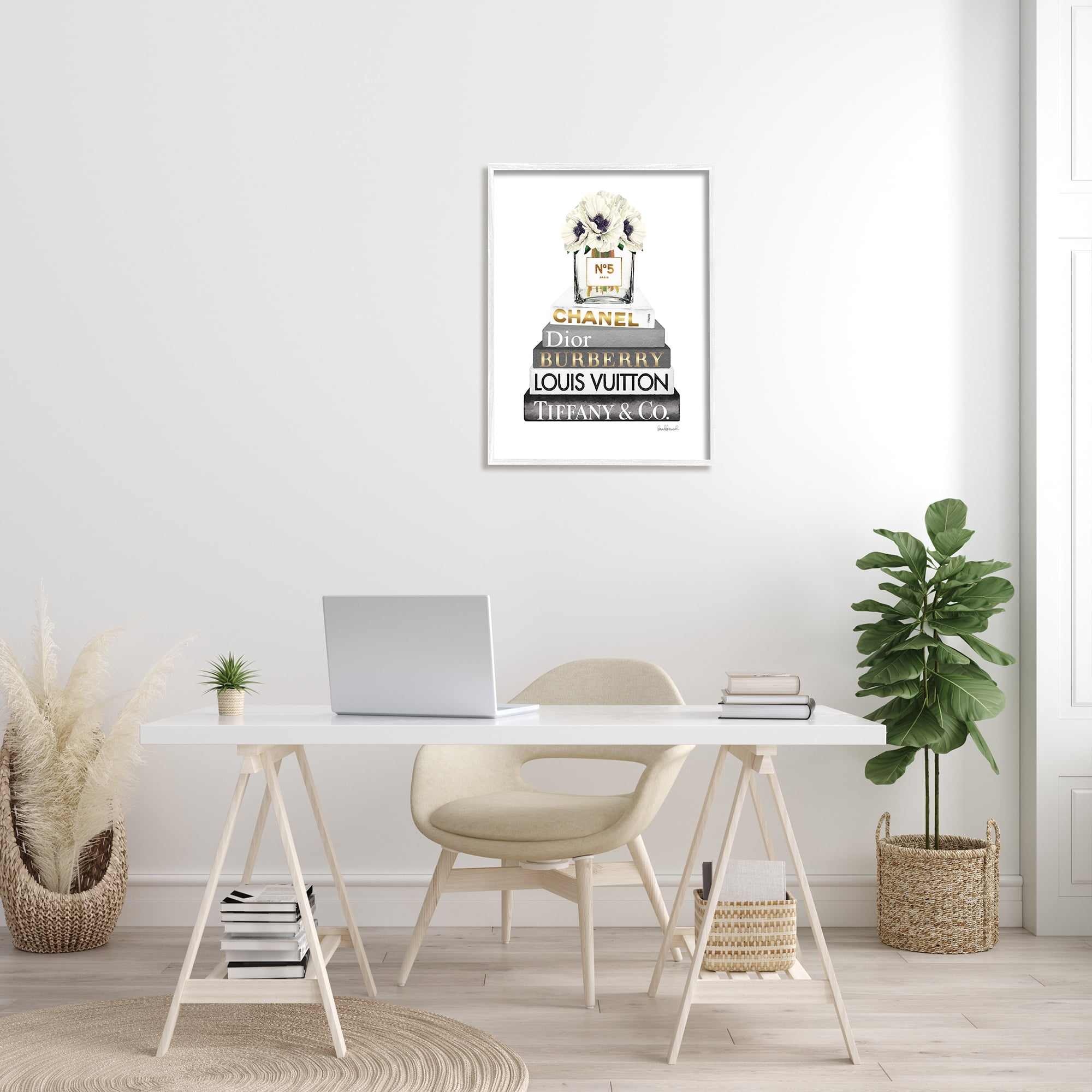 Stupell Industries Blooming White Floral Display on Glam Designer Bookstack, 24 x 30,Design by Amanda Greenwood