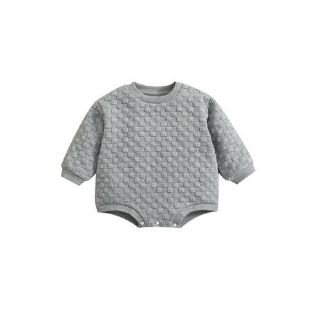

Binpure Infant Baby Girls Boys Romper Solid Color Lattice Round Neck Long Sleeve Jumpsuits Autumn Winter One-Piece Clothes
