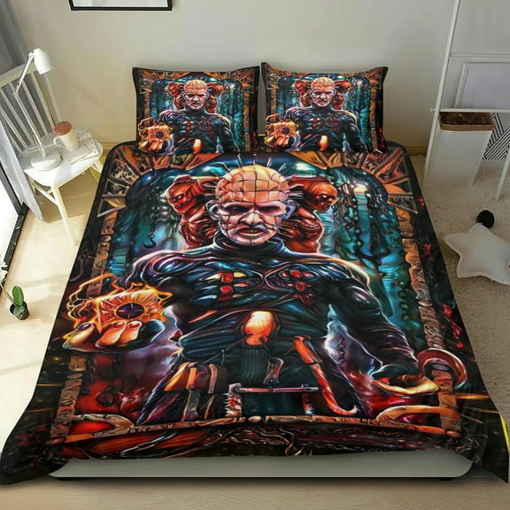 Hellraiser Themed Bed Sheet Set Three Piece Set 53x79 In ches Comfortable And Skin Friendly Unique Design Creating A Star Studded Night Home Decor Gifts For Family Friends fans