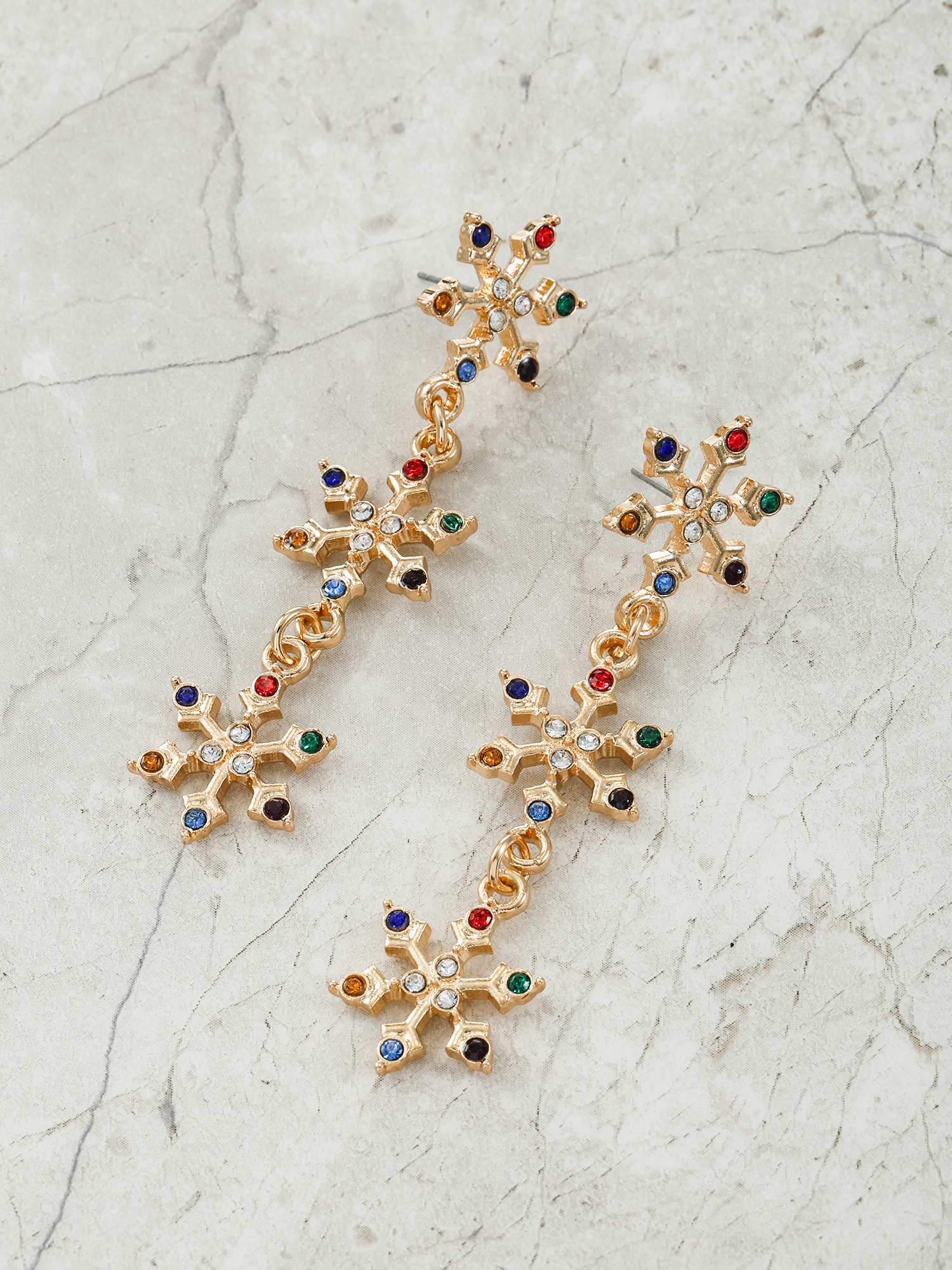 Holiday Time Colorful Rhinestone Tipped Snowflake Earrings, 1 Pair