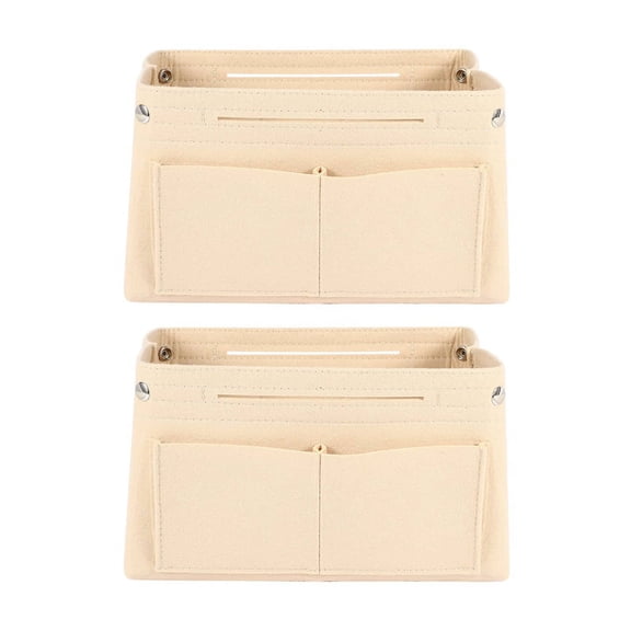 2X Beige Felt Cloth Inner Bag Fits in Insert Handbag Multi-Pockets Cosmetic Bags Belongings Organizer