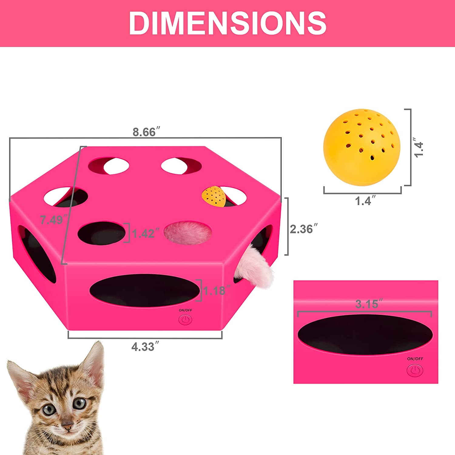 Pefilos 8" Interactive Cat Toys for Indoor Cats, Electronic Automated Cat Toys with Mouse Tail & Ball, Exerciser Entertainment Hunting for Kitty Pet, Pink Pefilos 8" Interactive Cat Toys for Indoor Cats, Electronic Automated Cat Toys with Mouse Tail & Ball, Exerciser Entertainment Hunting for Kitty Pet, Pink