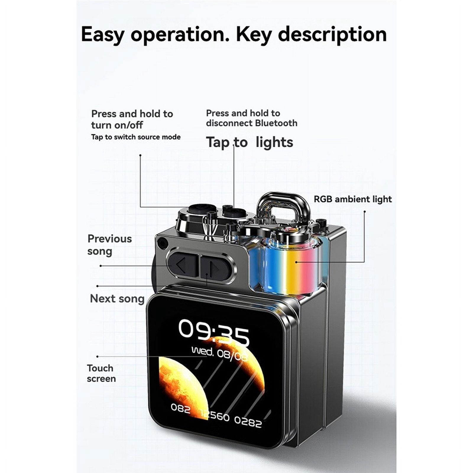 Wireless Bluetooth Metal Mechanical Speaker LED Display Screen with RGB Desktop Subwoofer Support Calendar Clock