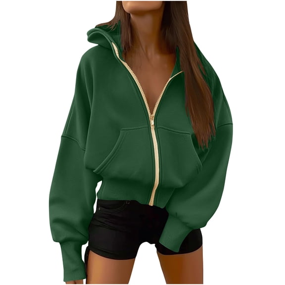 Fashion Plus Size Pullover Hoodie for Womens Zip Up Casual Long Sleeved Zipper Hooded Solid Color Hoodie