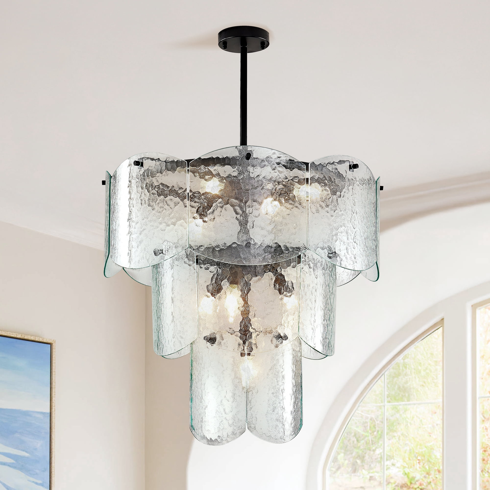 LovingAHome 8-Light Crystal Chandeliers Glass Chandelier Modern Semi Flush Mount Ceiling Light Fixtures for Living Room Bedroom Dining Foyer