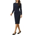 thumbnail image 4 of Robes Moulantes pour Femmes Col Rond Manches Longues Tenues Décontractées de Travail Robe Fourreau à Basque TG Bleu Marine, 4 of 6
