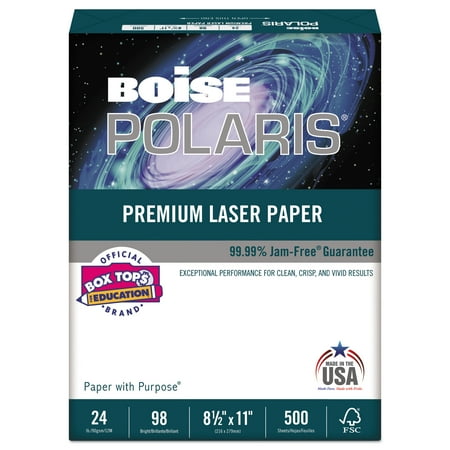 Boise POLARIS Premium Laser Paper, 98 Bright, 24lb, 8 1/2 x 11, White. 500 Sheets