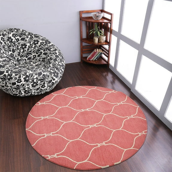 Rugsotic Carpets Hand Tufted Wool Eco-Friendly Area Rugs - 8'x8', Round, Light Red Beige, Modern Contemporary Design, High Pile Handmade Anti Skid Rugs for Living Room, Bed Room (K01004)