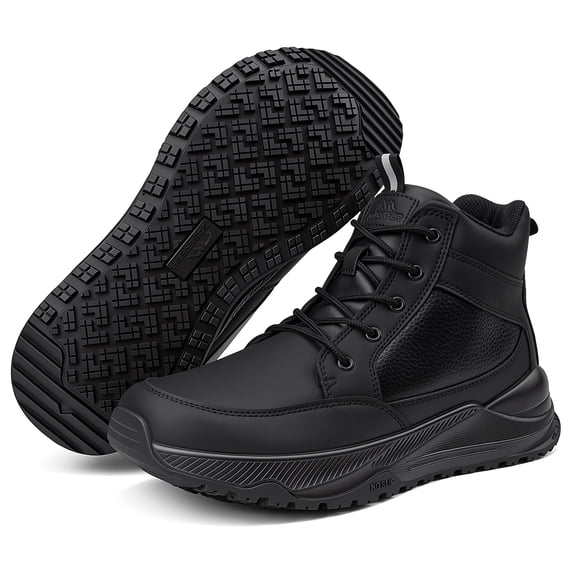 Sosenfer Men's Mid Top Non-Slip Work Shoes | Waterproof Oil-Resistant Work Boots | Wide Toe Box | Anti-Fatigue Cushioning for Standing All Day