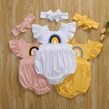 

Binpure Newborn Baby Boy Girl Rainbow Romper Bodysuit Jumpsuit Headband Summer Clothes Set