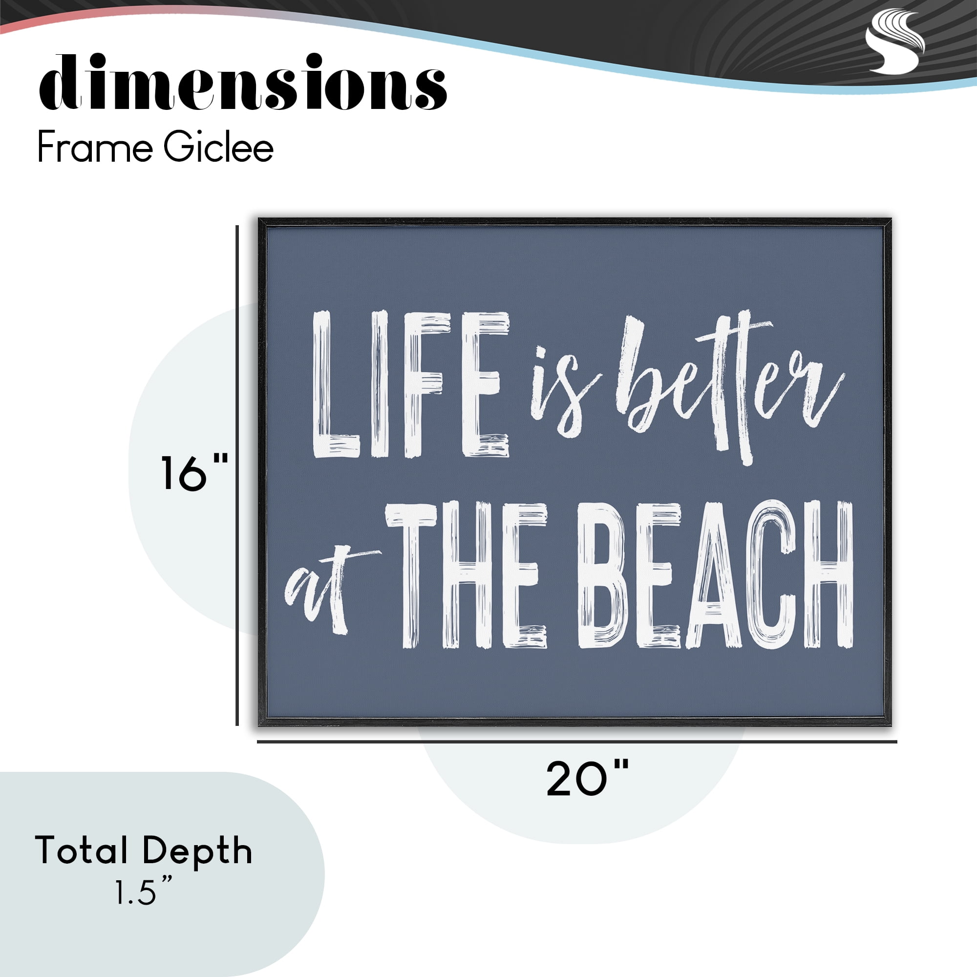 Life Better At Beach Blue Black Framed Giclee Art, design by Lettered and Lined