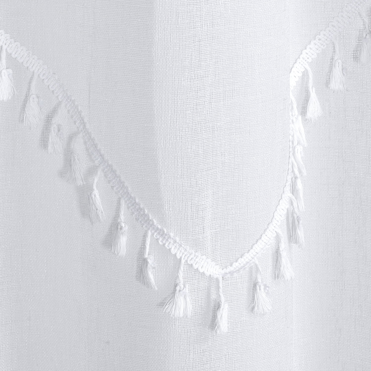 Dainty Home Natural Tassels 3D Tassels Design Linen Look 70" x 72" Shower Curtain in White