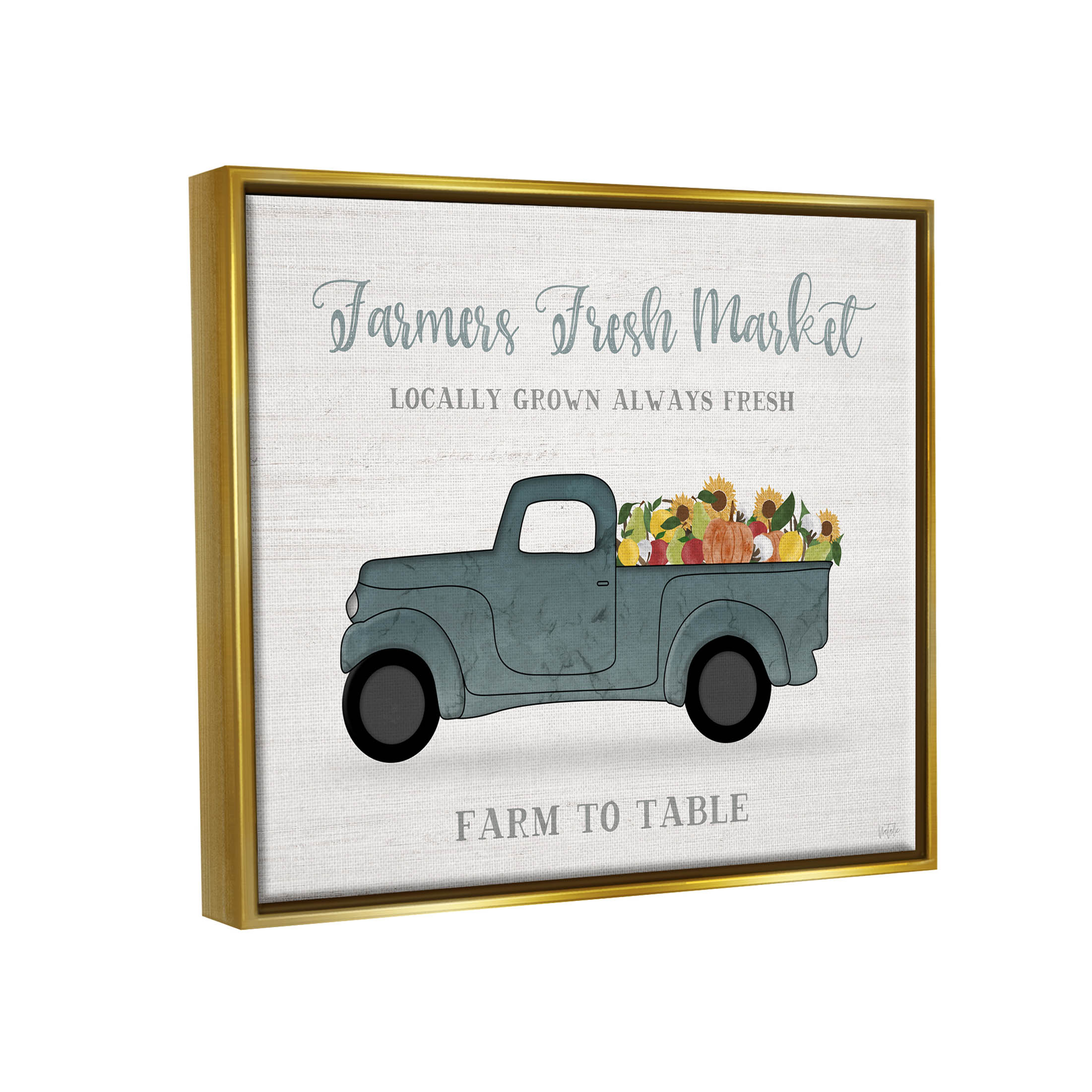 Stupell Industries Farmers Fresh Market Truck Graphic Art Metallic Gold Floating Framed Canvas Print Wall Art, Design by Natalie Carpentieri