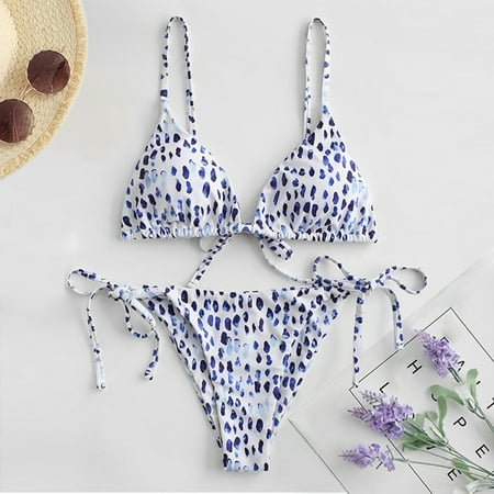 Women s Sexy Dot Print Lace Up High Cut Leg Bikini Set  Two Piece Swimsuit  Elegant Design  Beach Wear  Fashionable Fit  Comfortable  Quick Dry  Fashionable Swimwear  Bestselling Swimsuit | Blue M
