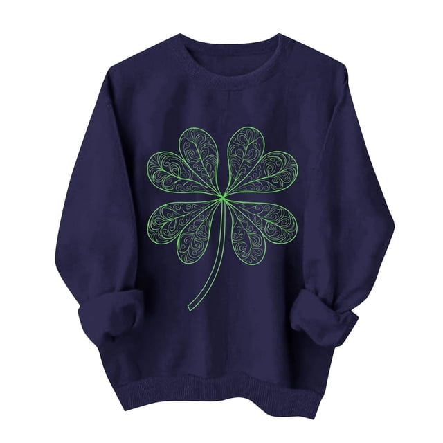 Chandail de la Saint-Patrick pour Femmes, chandail à Manches Longues et Col Rond, Coupe Ample Décontractée, Imprimé, 95 % Polyester 5 % Spandex