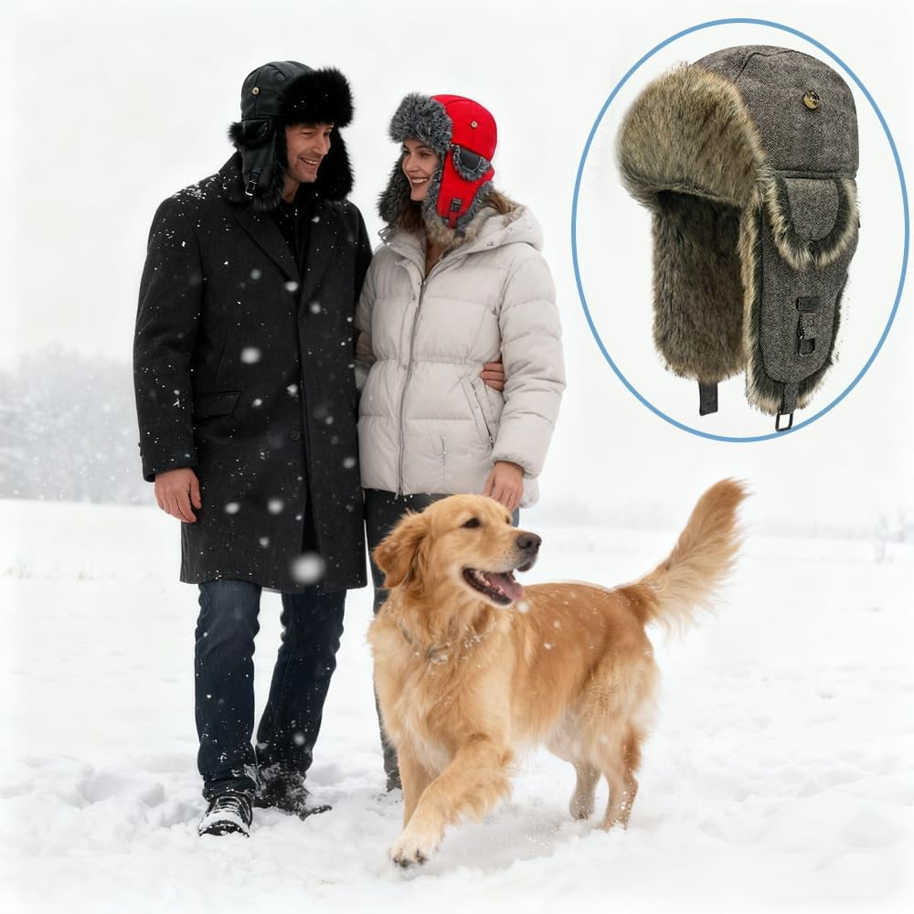 Fur Winter Trapper Hat,Wool Faux Fur Aviator Ski Trapper Trooper Pilot Snow Eskimo Hat with Ear Flaps for Men & Women