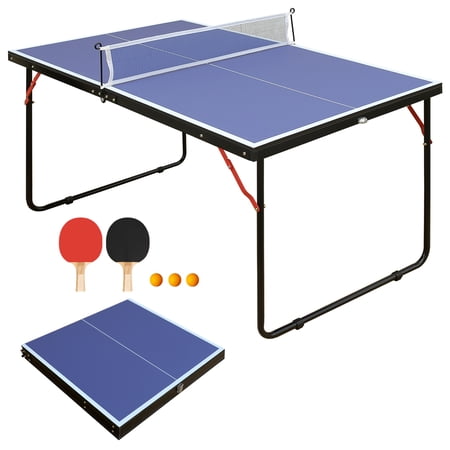 Foldable 4.5FT Table Tennis Table, Suitable Ping Pong Table with Net and 2 Table Tennis Bats Easy to Store Blue