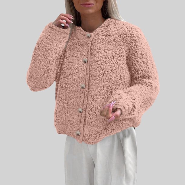 Puntoco Chaqueta De Color Liso Para Mujer Con Botones De Felpa Y Mangas Largas Con Capucha, Ropa Informal Para Exteriores
