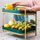 thumbnail image 5 of Rejilla de secado para tazas con bandeja de drenaje, estante de almacenamiento de encimera de 2 niveles para el hogar, cocina, dorado y verde, 5 of 10