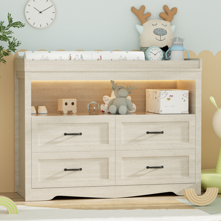 QUNTTINA 47.24'' X 17.72‘’ X 36.22‘’(L x W x H) Solid Wood Baby Changing Table With Four Drawers And Open Storage Space, Wood Infant Diaper Changing Station, (White)