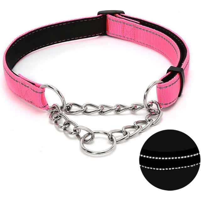 Collier pour Chien Martingale avec Chaîne en Acier Inoxydable, Collier Réfléchissant en Nylon Rembourré Doux Réglable, Chaîne Robuste Sans Traction pour l'Entraînement à la Marche pour Grands, Moyens, Petits Chiens (Rose, 13.0 Pouces - 23.6 Pouces)