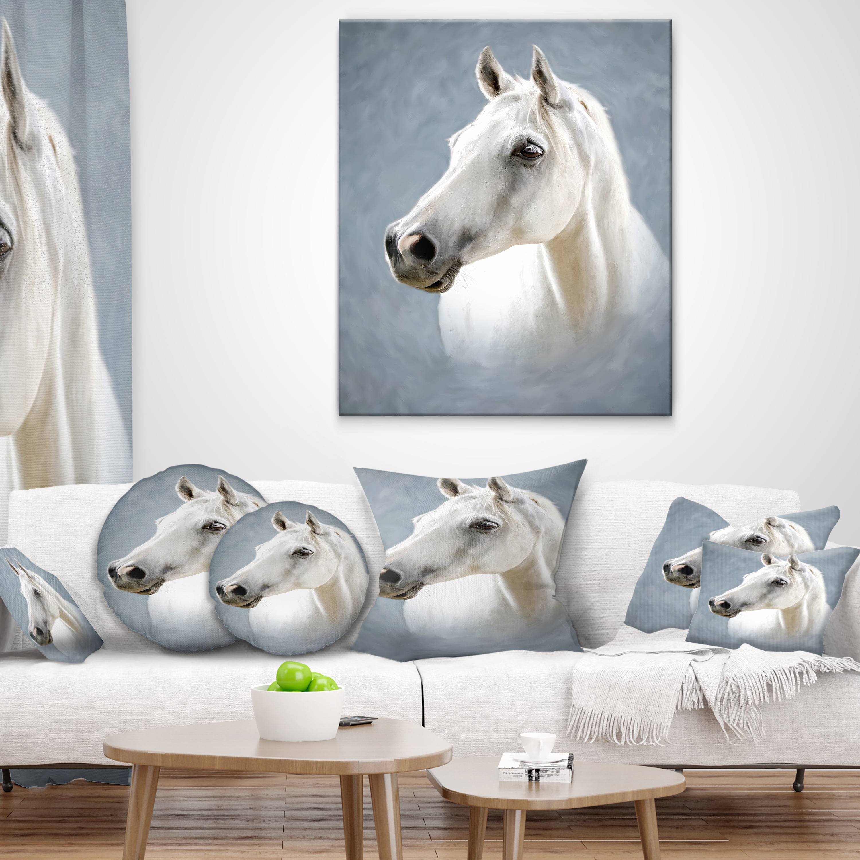 Designart A White Horse Alone - Animal Throw Pillow - 18x18