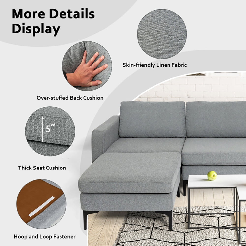 Finihen L-shaped Sectional Sofa Couch, Modular L-shaped Sectional Sofa with Reversible Chaise and 2 USB Ports, for Living Room, Dark Gray Finihen L-shaped Sectional Sofa Couch, Modular L-shaped Sectional Sofa with Reversible Chaise and 2 USB Ports, for Living Room, Dark Gray
