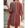 thumbnail image 5 of MORTTIC Women's Boho Print Mini Dress V-Neck 3/4 Sleeve Flowy Casual Summer Beach Sundress, S, 5 of 6