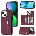 thumbnail image 1 of SaniMore for iPhone 14 Plus 6.7" 2022 Back Case with Zipper Card Pokcet Flip Wallet/Kickstand Shock Absorption Anti-fall Retro PU Leather Wear-resistant Shell For iPhone 14 Plus, Winered, 1 of 9